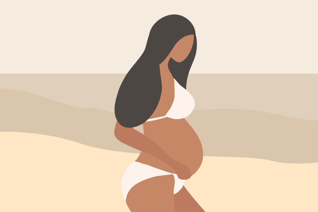 Illustration d'une femme enceinte qui touche son ventre rond
