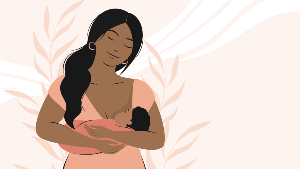 Illustration d'une jeune maman qui allaite son bébé